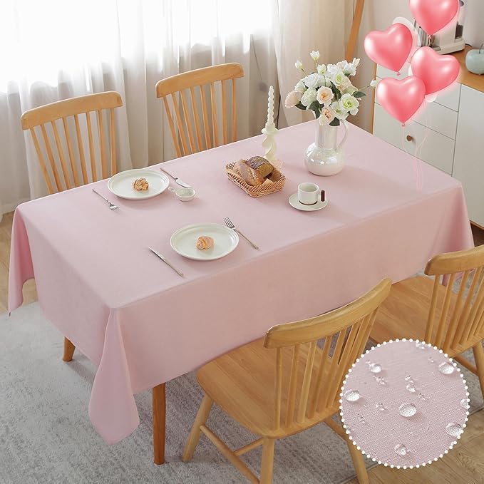 Alsoo Valentines Table Cloth Rectangle Table, 60×120 Inch Linen Textured Table Cloth Waterproof Tablecloths Wrinkle Free Fabric Farmhouse Table Cover for Dining Parties Buffets Holidays,Light Pink