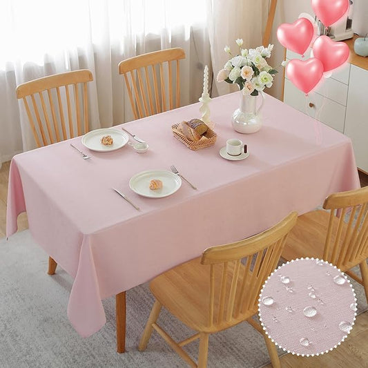 Alsoo Valentines Table Cloth Rectangle Table, 60×120 Inch Linen Textured Table Cloth Waterproof Tablecloths Wrinkle Free Fabric Farmhouse Table Cover for Dining Parties Buffets Holidays,Light Pink