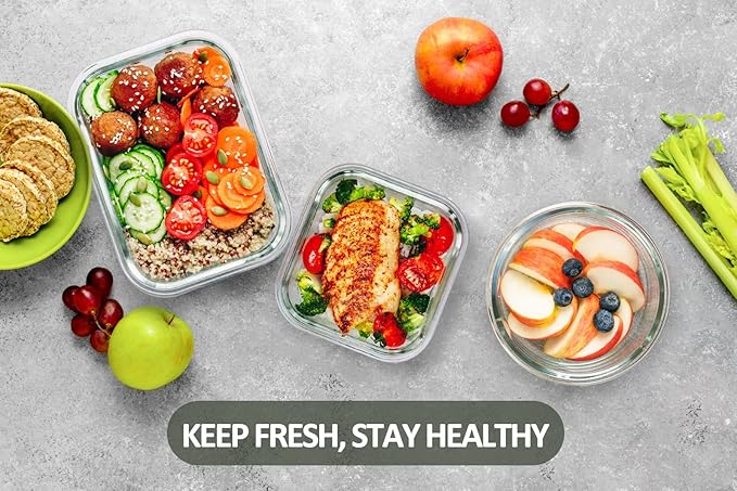 24-Piece Glass Food Storage Containers with Locking Lids,Glass Meal Prep Containers Set - Airtight Lunch Containers, Microwave, Oven, Freezer and Dishwasher,Green