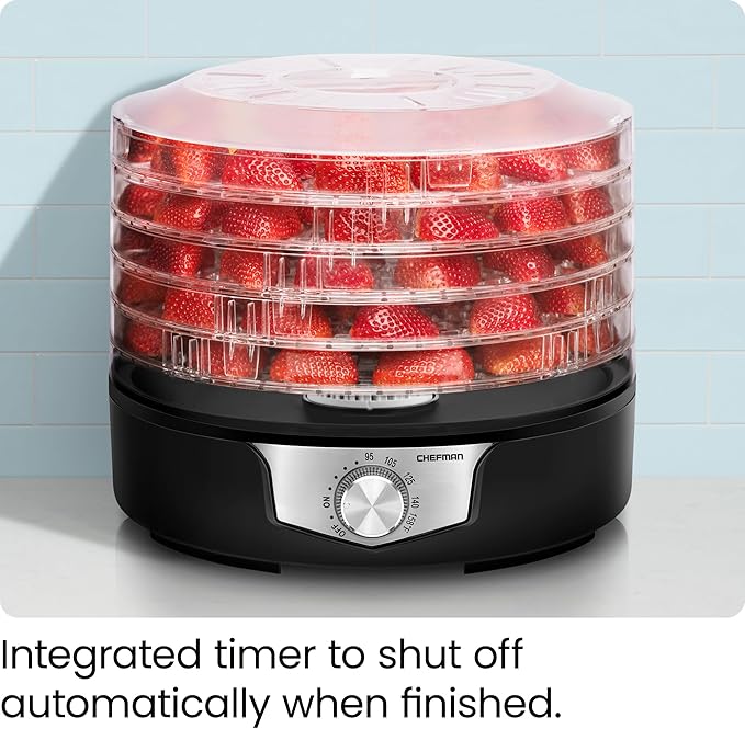 Chefman 5-Tray Food Dehydrator, 11.4-Inch Transparent Trays, Adjustable Temperature Control, Create Dried Snacks For The Family, Prepare Fruits, Jerky, Vegetables, Meats, & Herbs