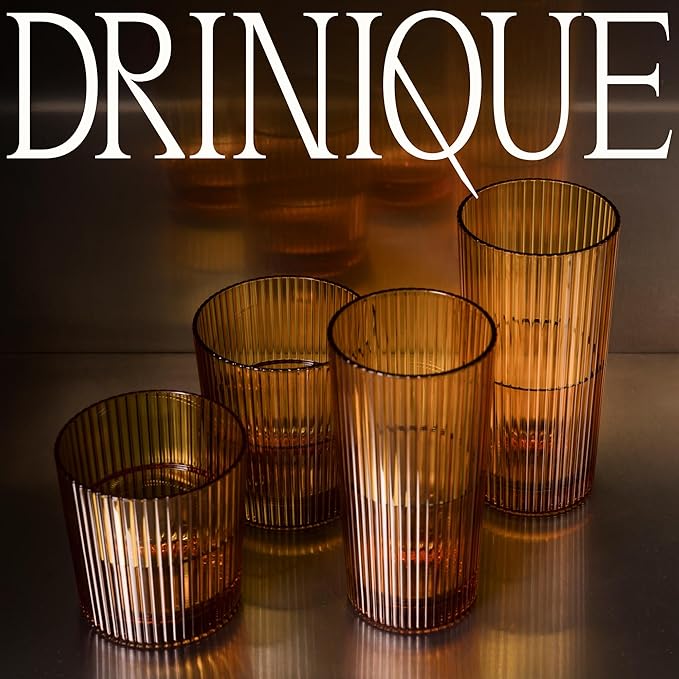 Drinique Unbreakable Edition Collins 12 oz Tritan Renew Plastic Collins Glass Amber 4-Pack