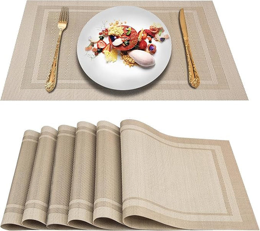DACHUI Placemats Set of 4, Linen Look Woven Place Mats, Water Resistant, Heat Resistant, Washable, Durable Table Mats (Beige)