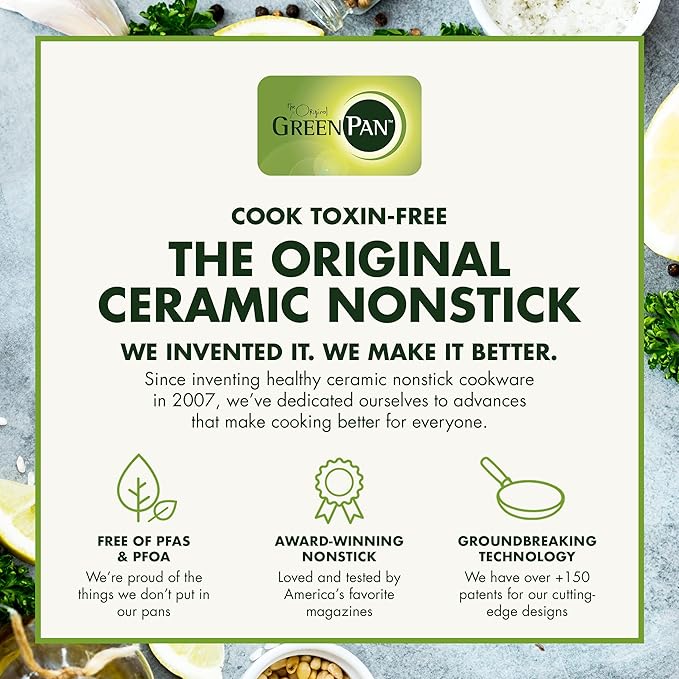 GreenPan Chatham Hard Anodized Healthy Ceramic Nonstick 8" and 10" Frying Pan Skillet Set, Omelette and Egg Pan, PFAS-Free, Dishwasher Safe, Oven Safe, Gray