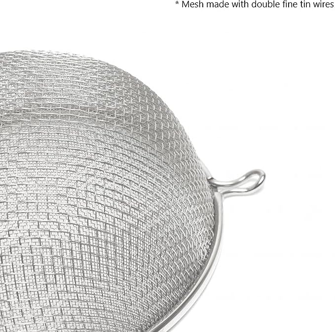 TrueCraftware- 8-Inch Double Fine Tin Mesh Strainer 6" Handle Length Wooden Handle- Kitchen Utensil Food Strainer Skimmer Spoon for Cooking Sieve Sifters Rice Quinoa Pasta Fruits Vegetable
