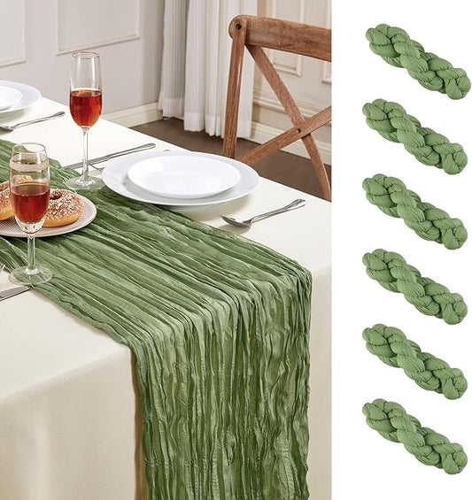 6 Pack Sage Green Valentine's Day Cheesecloth Table Runner 10FT Long Boho Gauze Table Runner Rustic Sheer Runner for Spring Wedding Bridal Baby Shower Birthday Party Table Decor Easter Decorations
