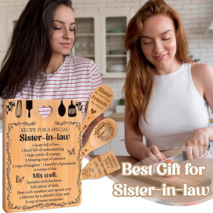 Gifts for Sister in Law - "Recipe for a Special Sister-in-Law", Sister in Law Birthday Gifts Engraved Bamboo-Made Cutting Board Set, Sister in Law Birthday Gifts.
