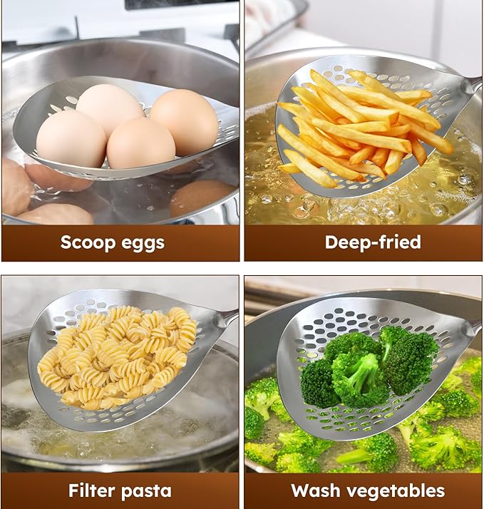 MARTE Kitchen Skimmer Slotted Spoon,[Rustproof, Integral Forming,High Grade 316 Stainless Steel] Pasta Service Strainer Scoop with Vacuum Ergonomic Handle, Good Grip Strainer Ladle for Cooking,15Inch