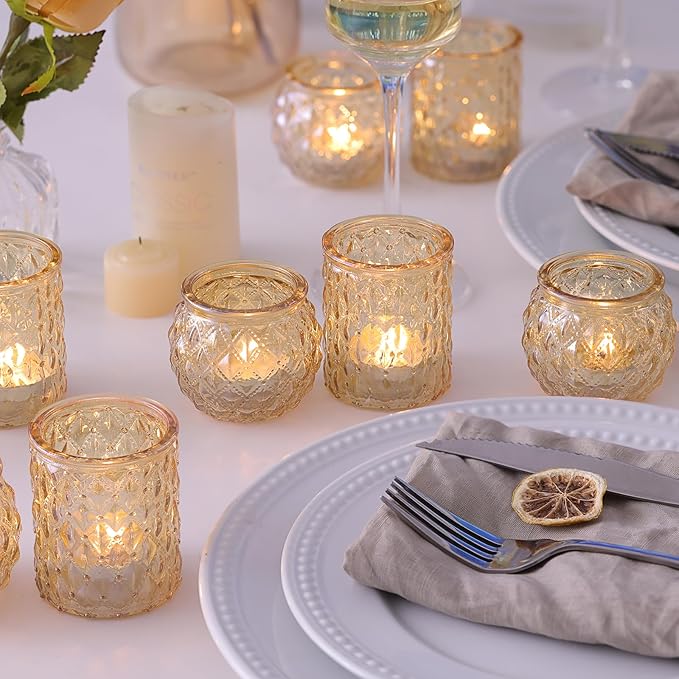36pcs Assorted Gold Votive Candle Holders, Tea Light Candle Holder Glass for Wedding Table Decor, Gold Candle Holders for Table Centerpiece, Brithday and Holiday Decorations