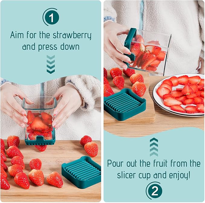3-in-1 Strawberry Banana & Egg Slicer Cup | Detachable Fruit Cutter with Push Plate for Effortlessly Safe Slicing | Quick Meal Prep & Snacks Kitchen Gadget (Blackish green)