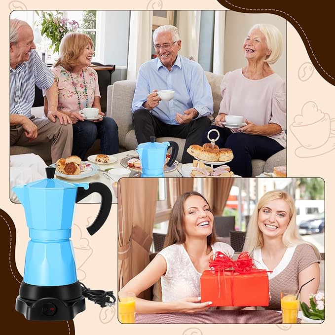 Lemosae Coffee Pot 6 Cup Electric Espresso Coffee Maker Italian Moka Maker 300ml Portable Aluminum Espresso Machine Cafetera Moka Pot with Detachable Base, Gift for Home Travel(Blue)