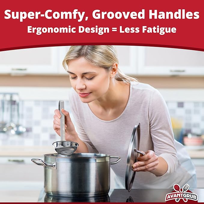 Super Sturdy, Ergonomic 6 Oz. Soup Ladle 1 Pk. Stainless Steel Ladles with Long Handles. Best Kitchen Accessories for Stirring, Portioning and Serving Soups, Chili and Stew in Restaurants and at Home