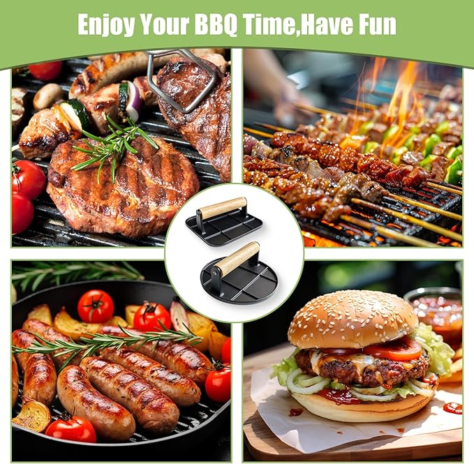 Smash Burger Press for Griddle - Lightweight with Wood Handle (70% Lighter Than Others), Rustproof Burger Press Bacon Press for Grill, Smasher Ideal for Blackstone Griddle
