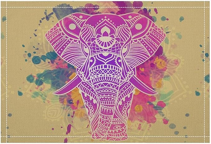 Mandala Placemats Set of 4 Boho Abstract Elephant Indian Ethnic Art Printed Dining Table Mats for Restaurant Home Kitchen Holiday Picnic Party Decor 12x18in