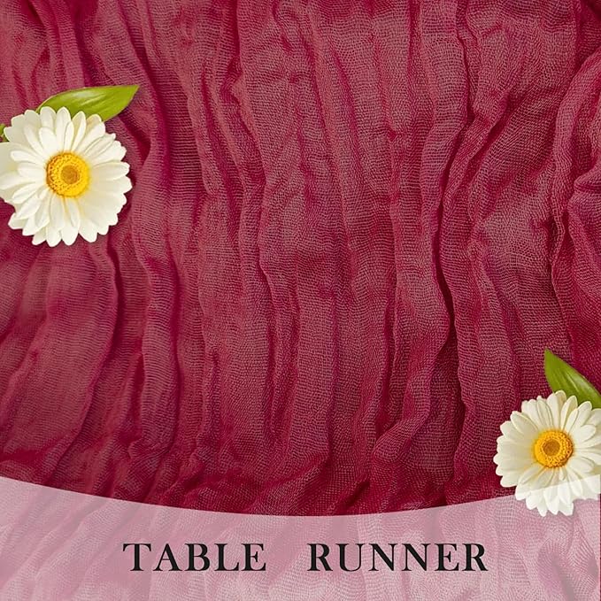 3 Pack Burgundy Cheesecloth Table Runner -17×120 Inch Gauze 10 FT Long Cheese Cloth Table Runners for Bridal Wedding Party Baby Shower Holiday Birthday Home Easter Decor (Burgundy, 3PC)