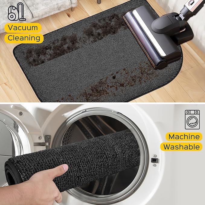 Washable Kitchen Rugs Set of 2 (24" x 35.5" + 24" x 59"), Non Slip Kitchen Mats for Floor, Absorbent Indoor Entryway Runner Rugs for Laundry, Bathroom, Door, Bedroom (Roll Packing)