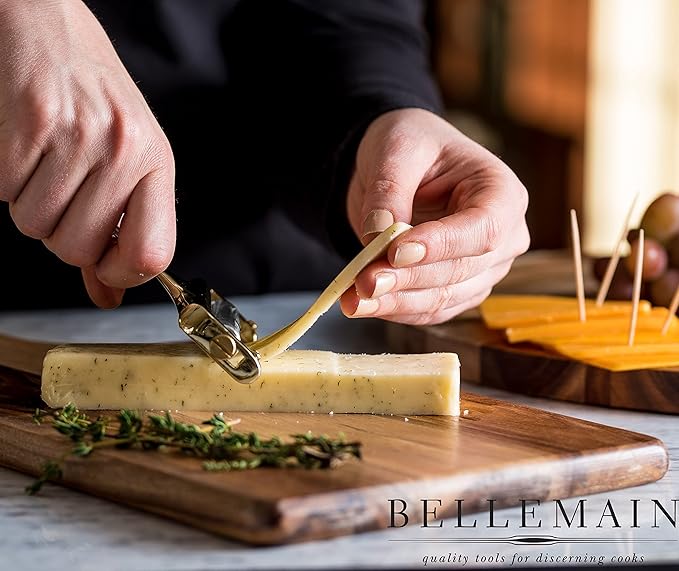 Bellemain Stainless Steel Wire Cheese Slicer - Adjustable Cheese Cutter for Cheddar, Gruyere, Raclette, Mozzarella Cheese Block, Gold