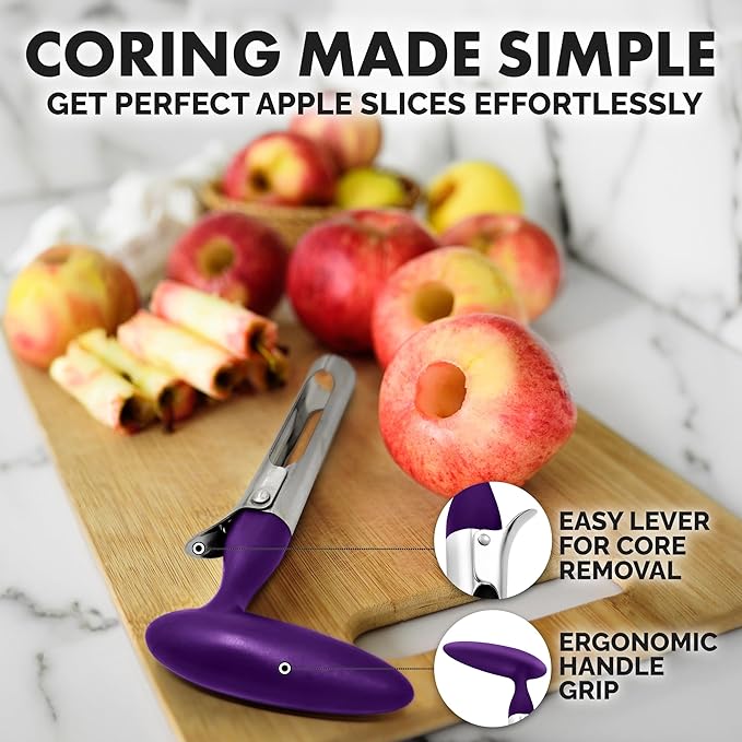 Zulay Kitchen Premium Apple Corer Tool - Ultra Sharp, Stainless Steel, Serrated Blades for Easy Coring - Easy to Use & Clean, Durable Apple Corer Remover for Baking Apples & More - Plum