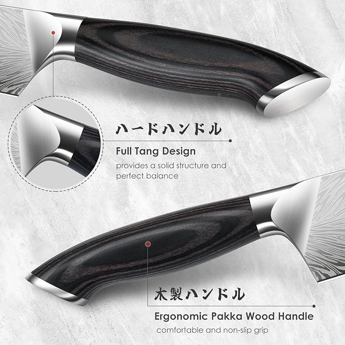 SHAN ZU Kitchen Knife Set with Double Sided Magnetic Knife Block, 7PCS Knives Block Sets in Powder Steel Ultra Sharp Japanese Knife Sets with Sharpening Steel Chef Knives Set with Pakkawood Handle