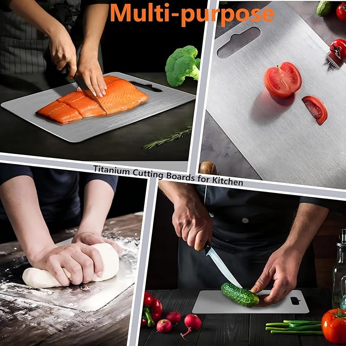 QuShen Titanium Cutting Board, 100% Pure Titanium Cutting Boards for Kitchen, Double Sided Food-Grade Chopping Board - Dishwasher Safe Easy to Clean (14"L x 10"W)
