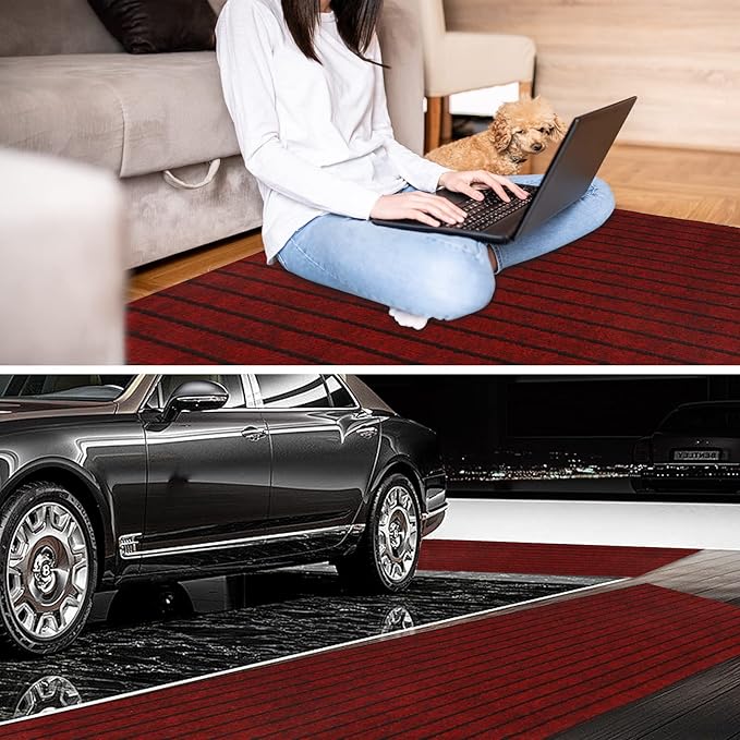3' x 47' Runner Rugs with Rubber Backing, Indoor Outdoor Utility Carpet Runner Rugs, Stripe Red, Can Be Used as Aisle for The RV and Boat, Laundry Room and Balcony