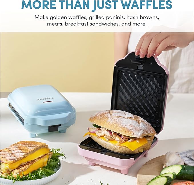 AROMA® 3-in-1 Panini Press, Sandwich Grill, and Waffle Maker with Removable Ceramic Coated Plates