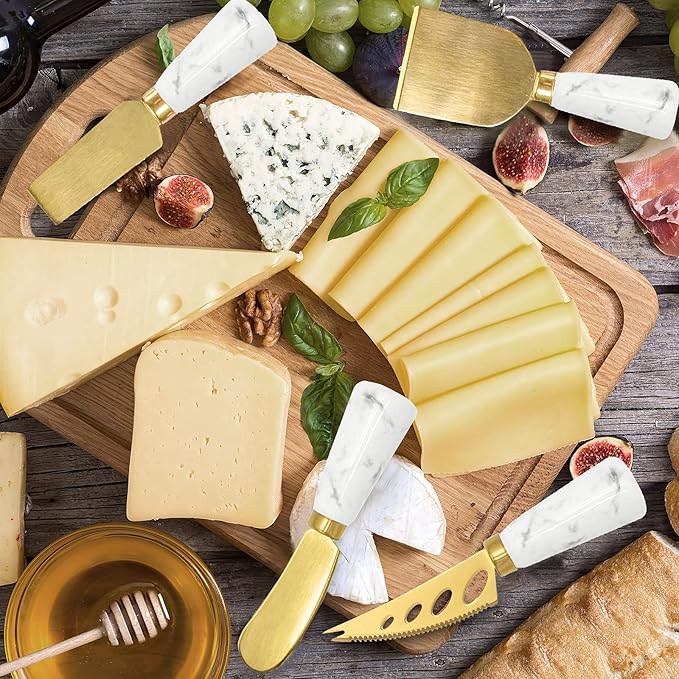 Charcuterie Board Accessories - 6 Piece Cheese Knife Set With Marble Handle - Spreader and Butter Knives for Cheese Kit Cutter (Marble)