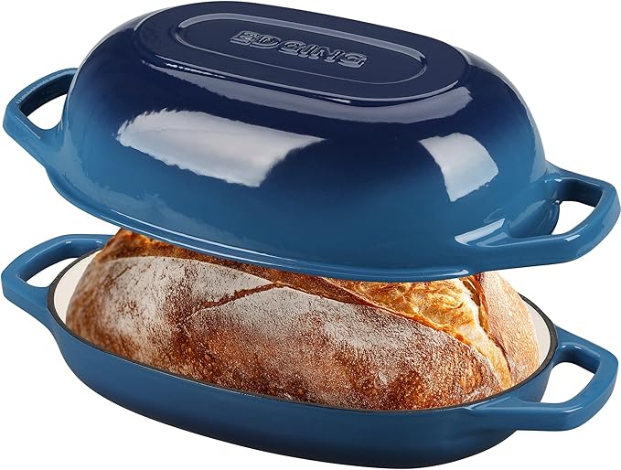 EDGING CASTING Enameled Cast Iron Oval Dutch Oven Pot with Lid, Dutch Oven for Sourdough Bread Baking, Oval Bread Pan, Bread Oven, Bread Dutch Oven, 5qt, Lake Blue