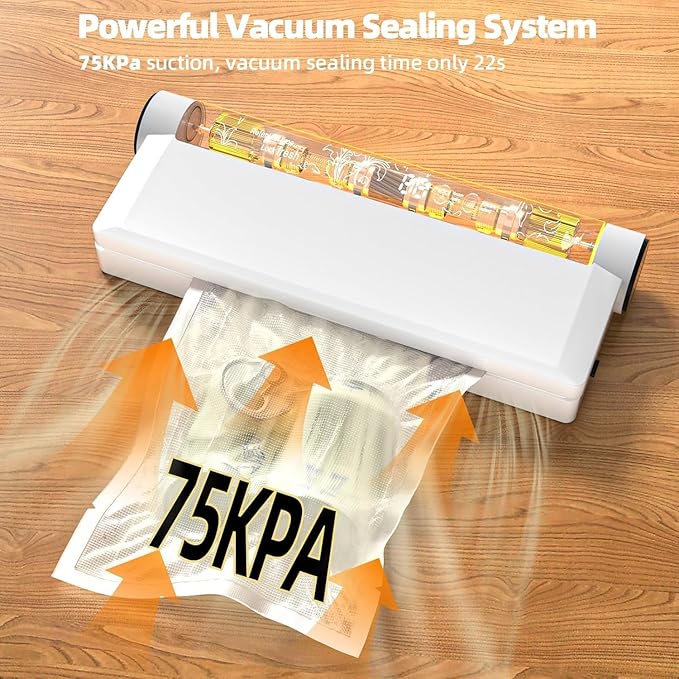 Food Vacuum Sealer Machine, 75KPA Compact Vacuum Sealer for Food, LED Indicator Light, Dry/Wet Modes, with 20 Vacuum Bags