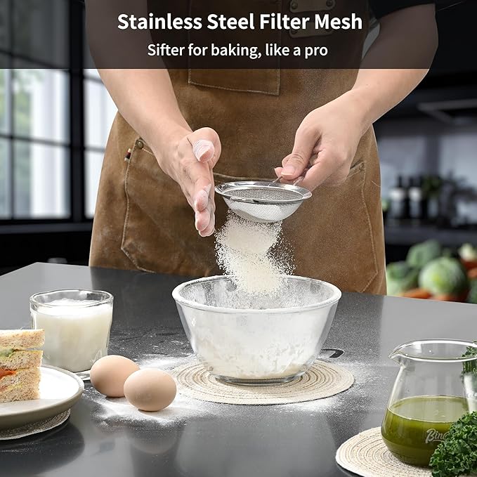 Fine Mesh Sieve Strainer Set, Stainless Steel, 6.3 and 3.94 Inch, with Grip Handles for Kitchen, Food Sifting, Noodles, Rice