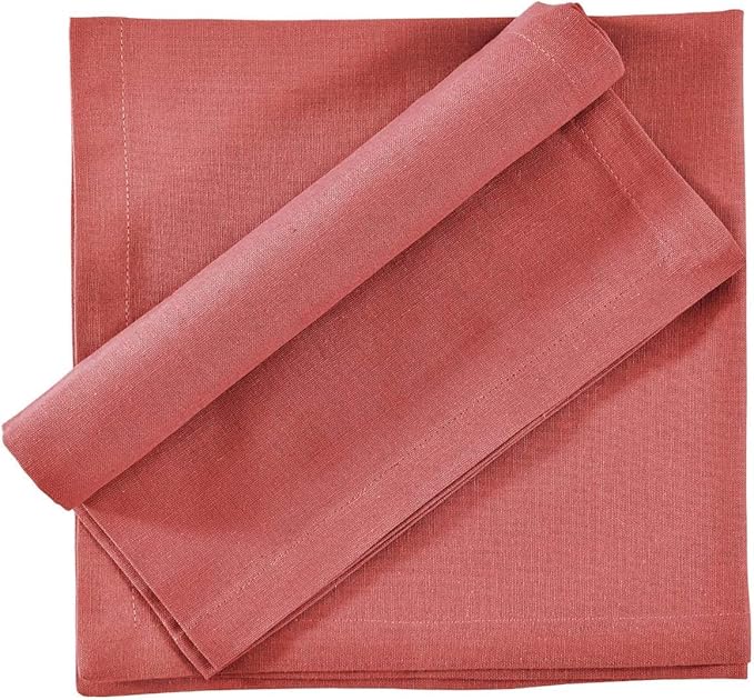 FINGERCRAFT Cloth Napkins Dinner Washable Set of 4 in Cotton Linen Fabric Premium Quality, Mitered Corners for Reusable Every Day Use Pre Shrunk and Good Absorbency Christmas (Pack of 4, Coral)
