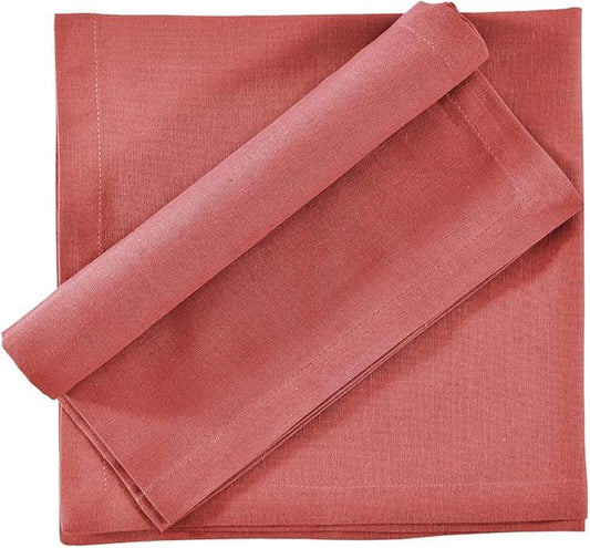 FINGERCRAFT Cloth Napkins Dinner Washable Set of 4 in Cotton Linen Fabric Premium Quality, Mitered Corners for Reusable Every Day Use Pre Shrunk and Good Absorbency Christmas (Pack of 4, Coral)