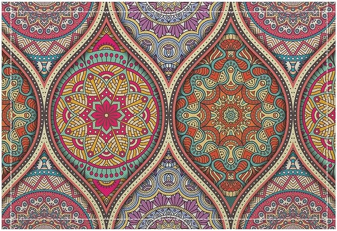 Boho Mandala Placemats Mexican Ethnic Traditional Pattern with Geometric Plaids Abstract Flower Set of 4 for Restaurant Home Kitchen Holiday Picnic Party Decor 12x18in
