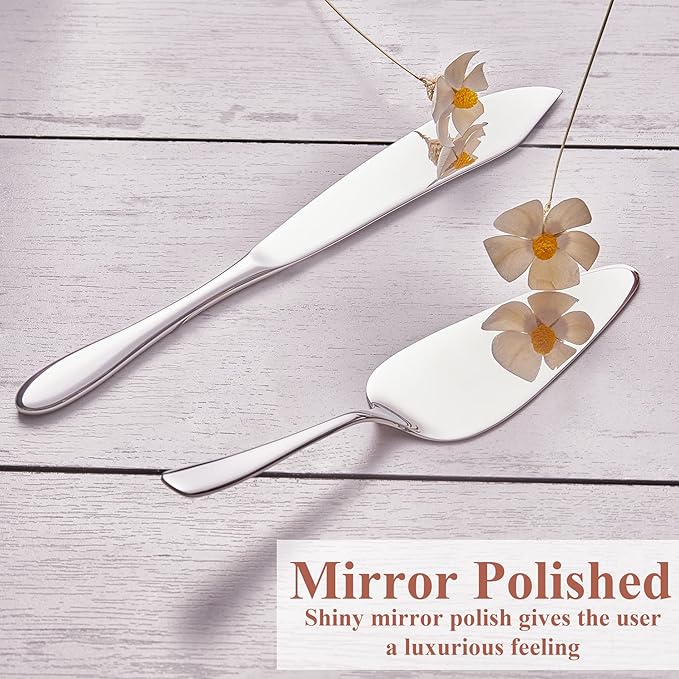 EIUBUIE Cake Cutting Set for Wedding, Cake Knife and Server Set, Classic Design 18/10 Stainless Steel Pie Cakes Serving of 2 Piece, Dishwasher Safe