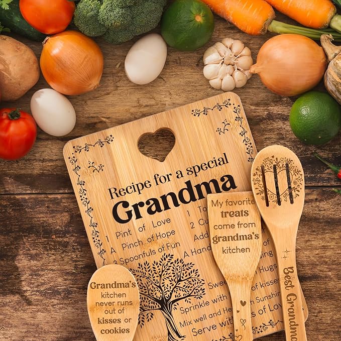 Grandma Gifts, Christmas Birthday Gift for Grandmas Nanny from Grandkids, Bamboo Cutting Board, Grandparents Thankgiving Christmas Xmas Kitchen Presents for Nana Gigi from Grandchildren