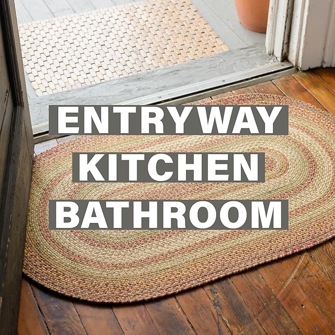 Harvest Jute Bathroom Rug Brown 20x30 - Small Multi Color Braided Rugs for Country Primitive Home Decor, Reversible, No Shed Jute for Easy Maintenance