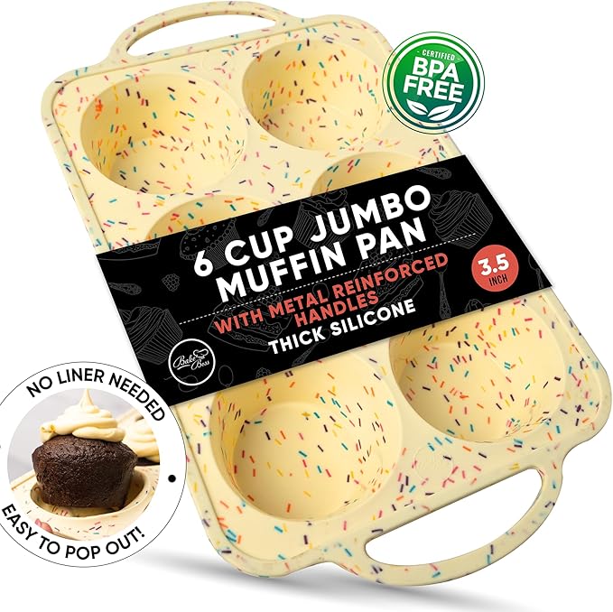 BAKE BOSS Confetti Silicone Jumbo Muffin Pan 6 Cup–Non-Stick Cupcake Pans for Baking, Heavy-Duty Large Silicone Muffin Pans for Baking, BPA-Free, Easy-Release, Oven & Dishwasher Safe
