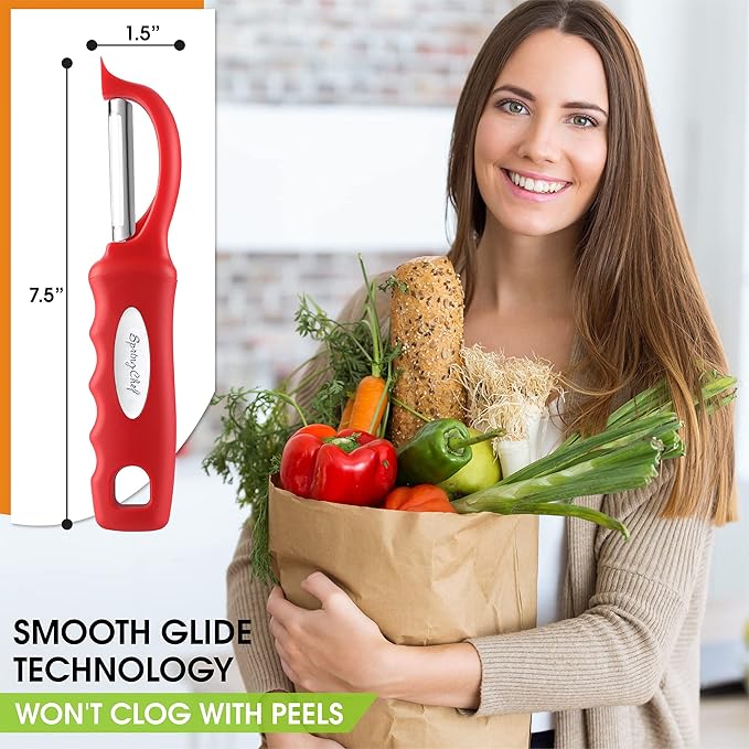 Spring Chef Stainless Steel Premium Swivel Peeler & Handheld Zester/Fine Grater - 2 Product Bundle - Red