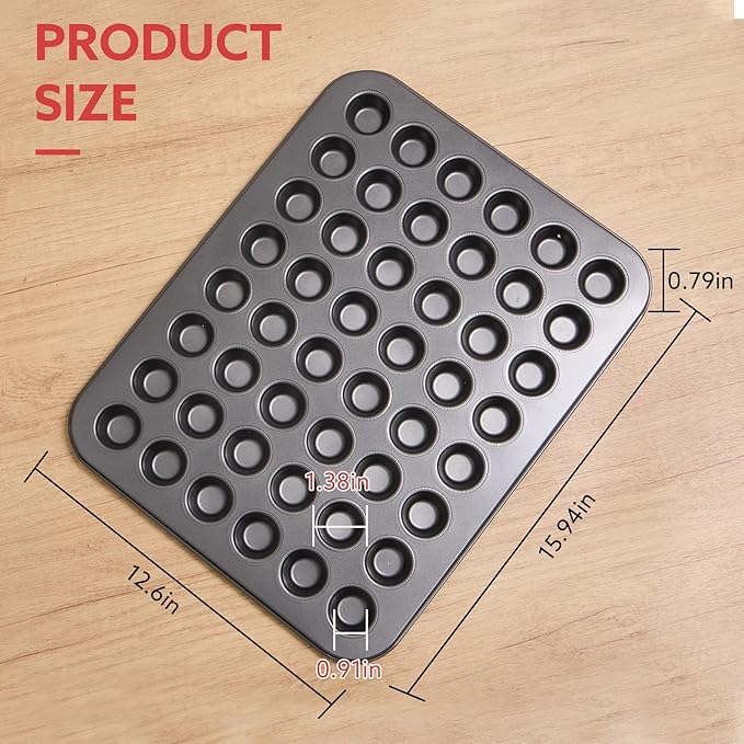 Biubumtu 2-Piece 48 Cup Steel Mini Muffin Pan – 1.3″ Extra-Small Cup Size, Round (Not Suit for Standard Mini Liners)