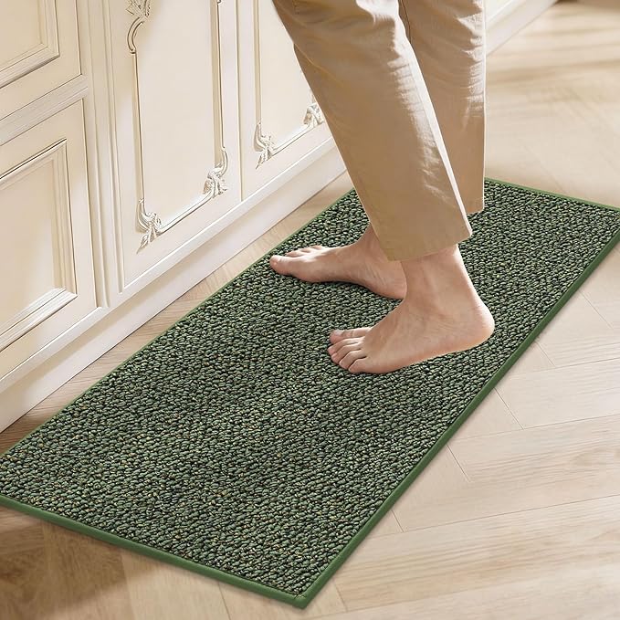JSEI Kitchen Rugs, 17''x30'' Non-Slip Kitchen Mats for Floor, Machine Washable Absorbent and Stain Resistant Kitchen Runner, Carpet Mats with TPR Backing for Kitchen, Green