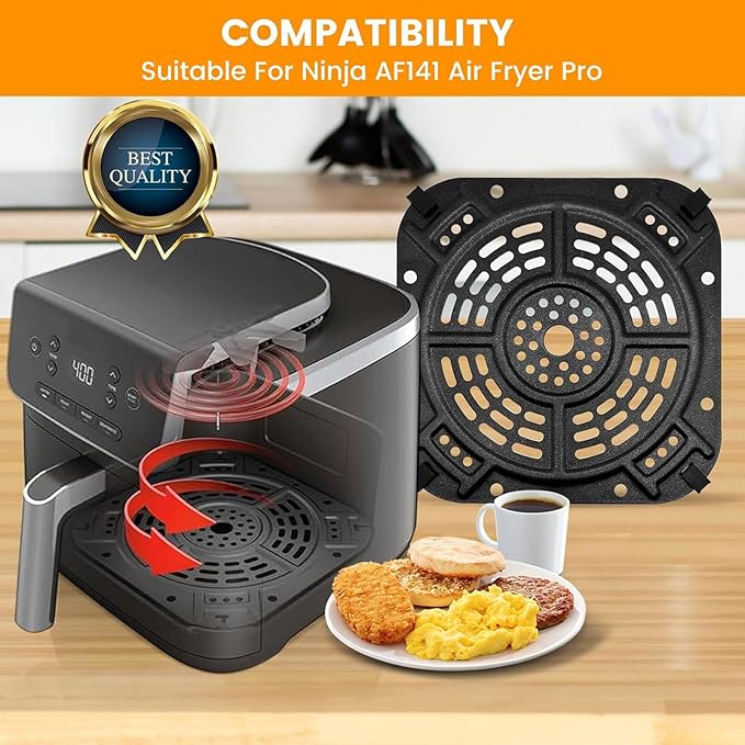 GWYSY Air Fryer Accessories for Ninja AF141 Air Fryer Pro 4 in 1 AF142 Air Fry Max 5 in 1 5 QT, 8.5''×8.5'' Air Fryer Replacement Parts Grill Crisper Plate Grill Pan Tray Rack, Dishwasher Safe