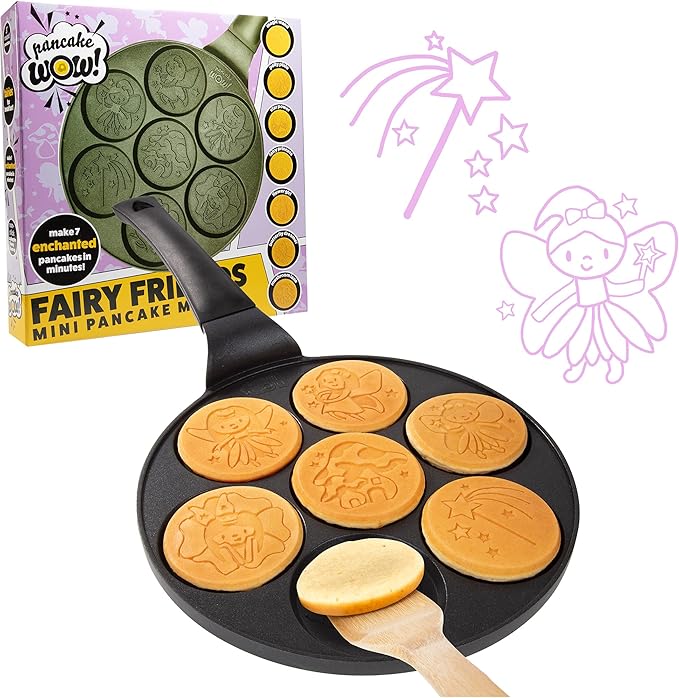 Fairy Friends Mini Pancake Pan - Make 7 Unique Flapjacks- Nonstick Griddle for Breakfast Princess Magic & Quick Easy Cleanup- Adorable and Bite Sized, Easter Basket Stuffer Gift for Kids, Girls & Boys