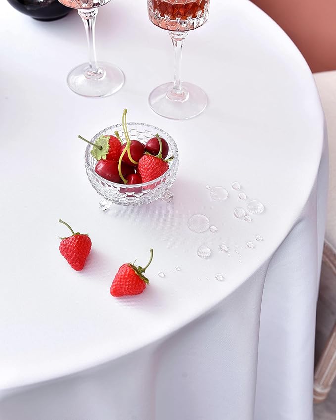 MEANMOY White 210 GSM Water & Stain Resistant Round Tablecloth for Circle Table - Solid 70 Inch Table Cloth Cover in Wrinkle Free Durable Washable Polyester Fabric for Wedding, Party, Banquet