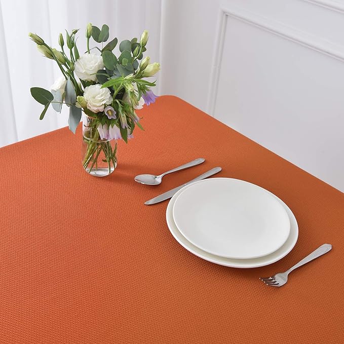 maxmill Rectangle Textured Tablecloth Waterproof Spillproof Wrinkle Free Table Cloth, Kitchen Dining Tabletop Decoration, Fabric Table Cover for Outdoor and Indoor Use, 52 x 70 Inch, Rust
