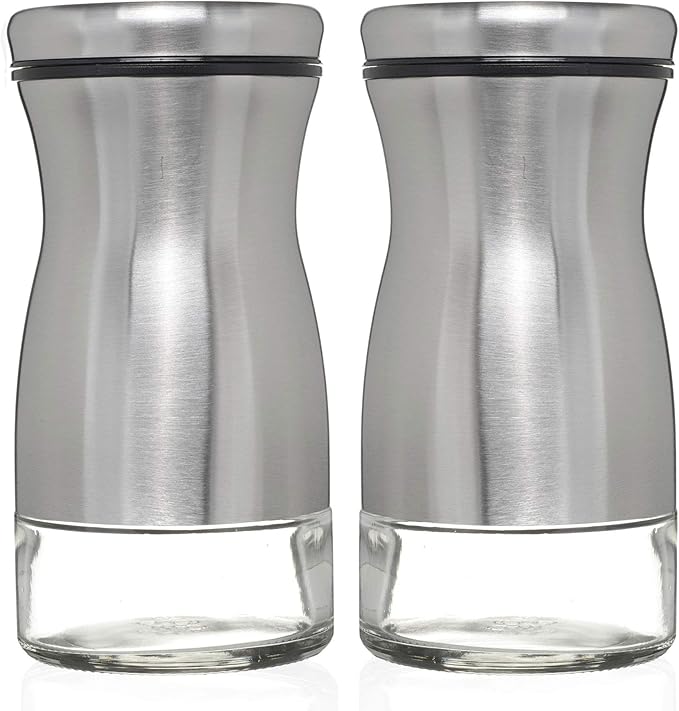 Salt and Pepper Shakers Set with Adjustable Pour Holes by CHEFVANTAGE - Stainless Steel