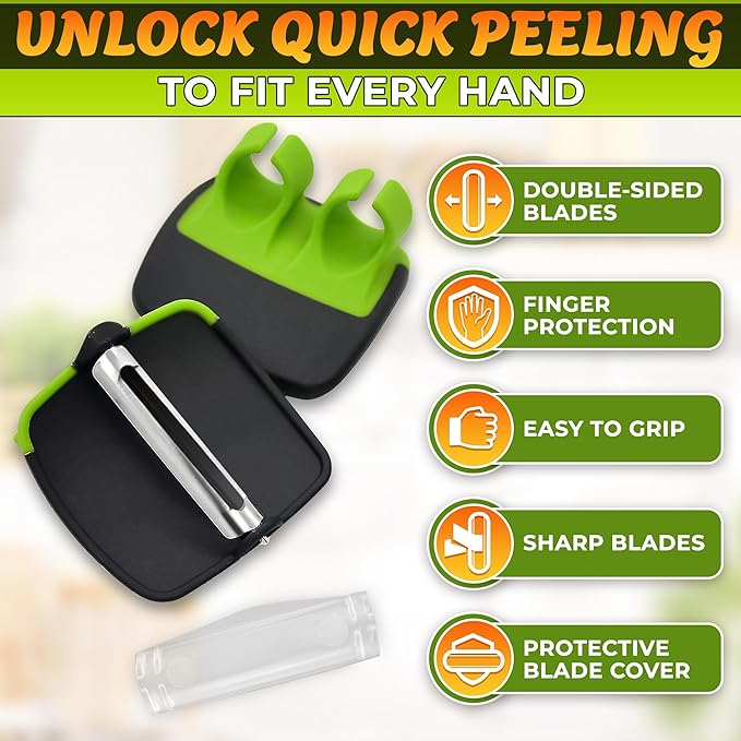 2Pcs Finger Grip Vegetable Peelers for Kitchen - Silicone Palm Peeler with Sharp Double-Sided Blade, Non-Slip Handle, Dishwasher Safe - Versatile for Fruits, Veggies, Potato & Carrot Peeler Tool