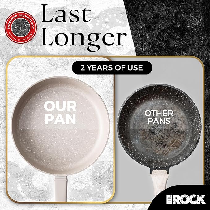 THE ROCK SOHO 8-Inch Non Stick Frying Pan with Lid–Nothing Sticks, Never Warps, Lasts Longer, Ceramic Non Toxic Skillet with Heat-Resistant Handle, PTFE PFOA & PFAS Free, Dishwasher Safe, Cream
