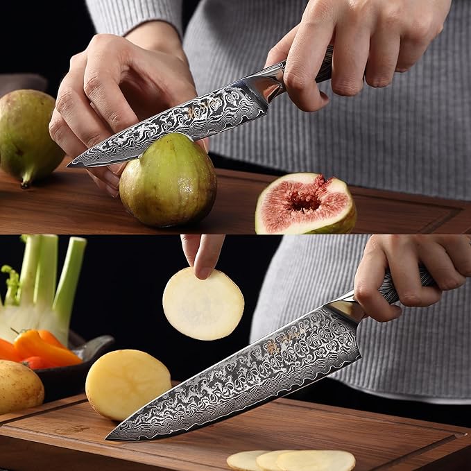 Wakoli Noir Blanc Damascus Knife Block Set – 5-Piece Professional Chef Knife Collection with Magnetic Block – Kitchen Knives made of 67-Layer Damascus Steel Blades & Ergonomic G10 Handles in Gift Box