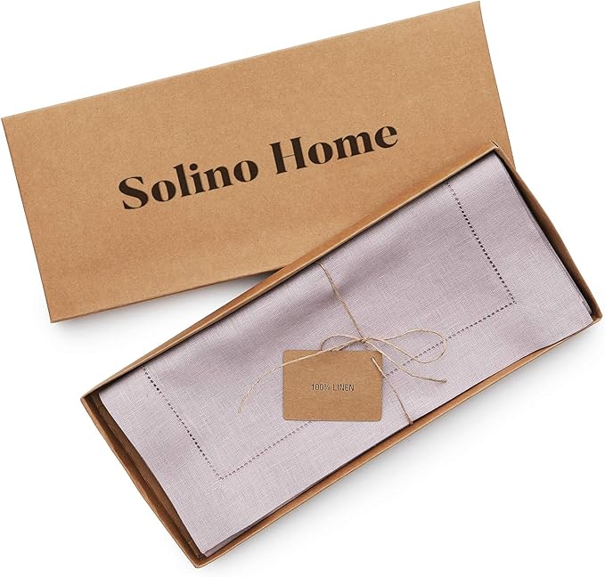 Solino Home Linen Lilac Table Runner 108 Inches Long - 100% Pure Linen 14 x 108 Inch Table Runner for Valentines, Spring, Easter - Classic Hemstitch