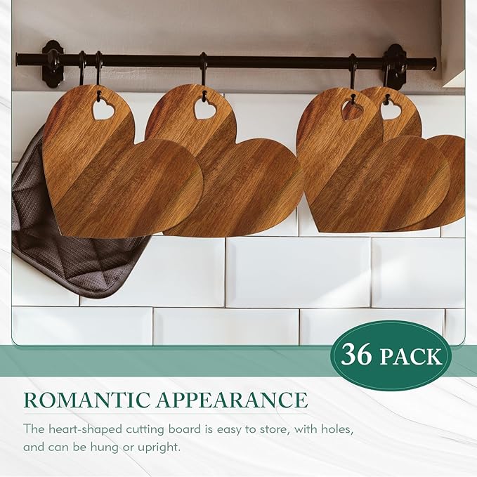 Patelai 36 Set Bridal Baby Shower Favor Heart Cheese Board with Knife, Wood Mini Charcuterie Board Thank You Gift Box for Guest Bridal Baby Shower Prize Wedding Valentines Birthday (Acacia Color)