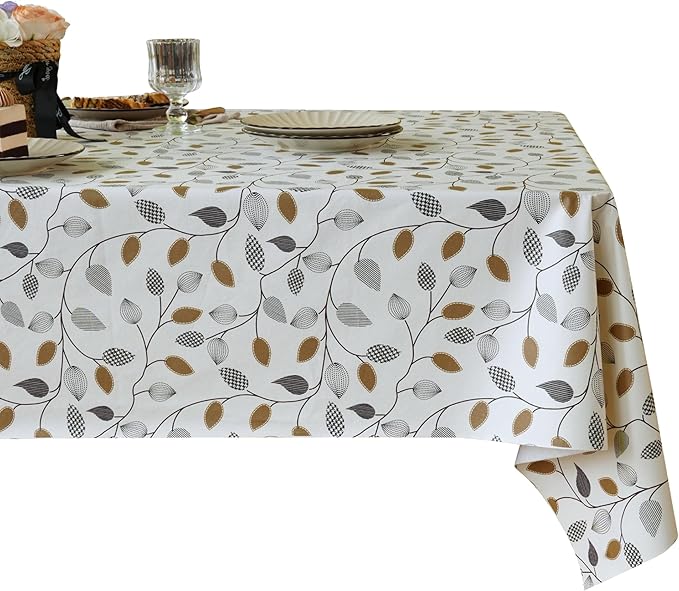 Rectangle Table Cloth,100% Waterproof Tablecloth Oil Proof Spill Proof Vinyl Table Cloth, Wipe Clean Plastic Table Cover for Dining, Camping, Indoor and Outdoor 54" x 120",Leaf